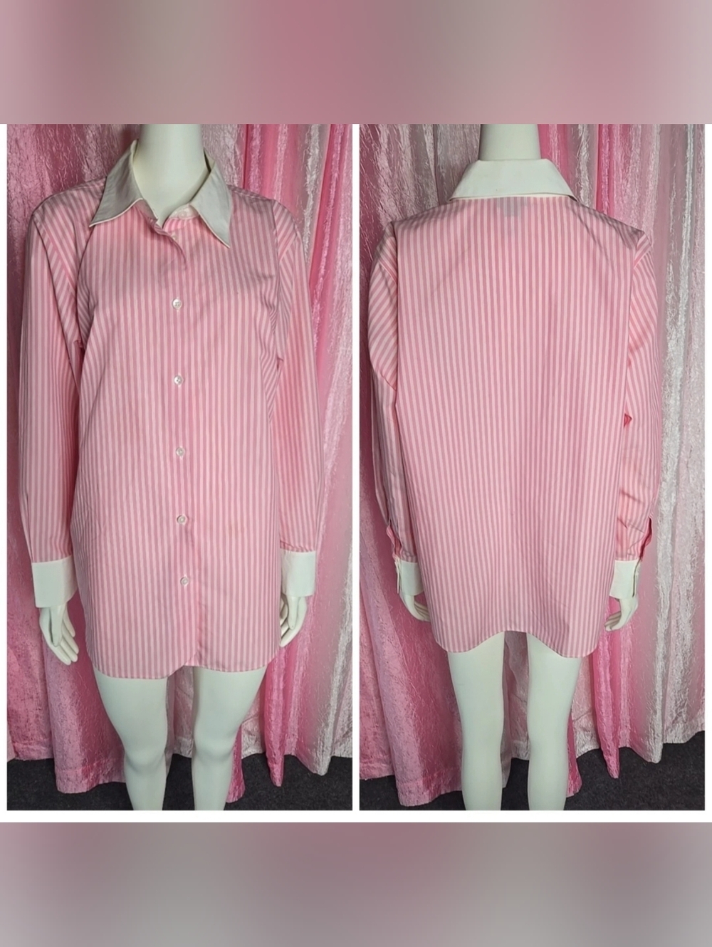 TALBOTS Pink Striped 100% Cotton Wrinkle Resistant Button-Up Blouse Size 14